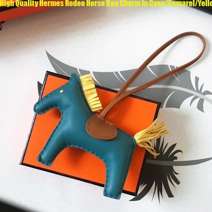 High Quality Hermes Rodeo Horse Bag Charm In Cyan/Camarel/Yellow ...